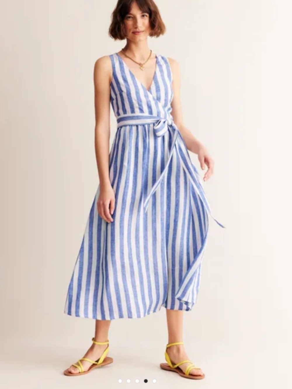 Boden blue and white stripe linen midi wrap dress Size 2